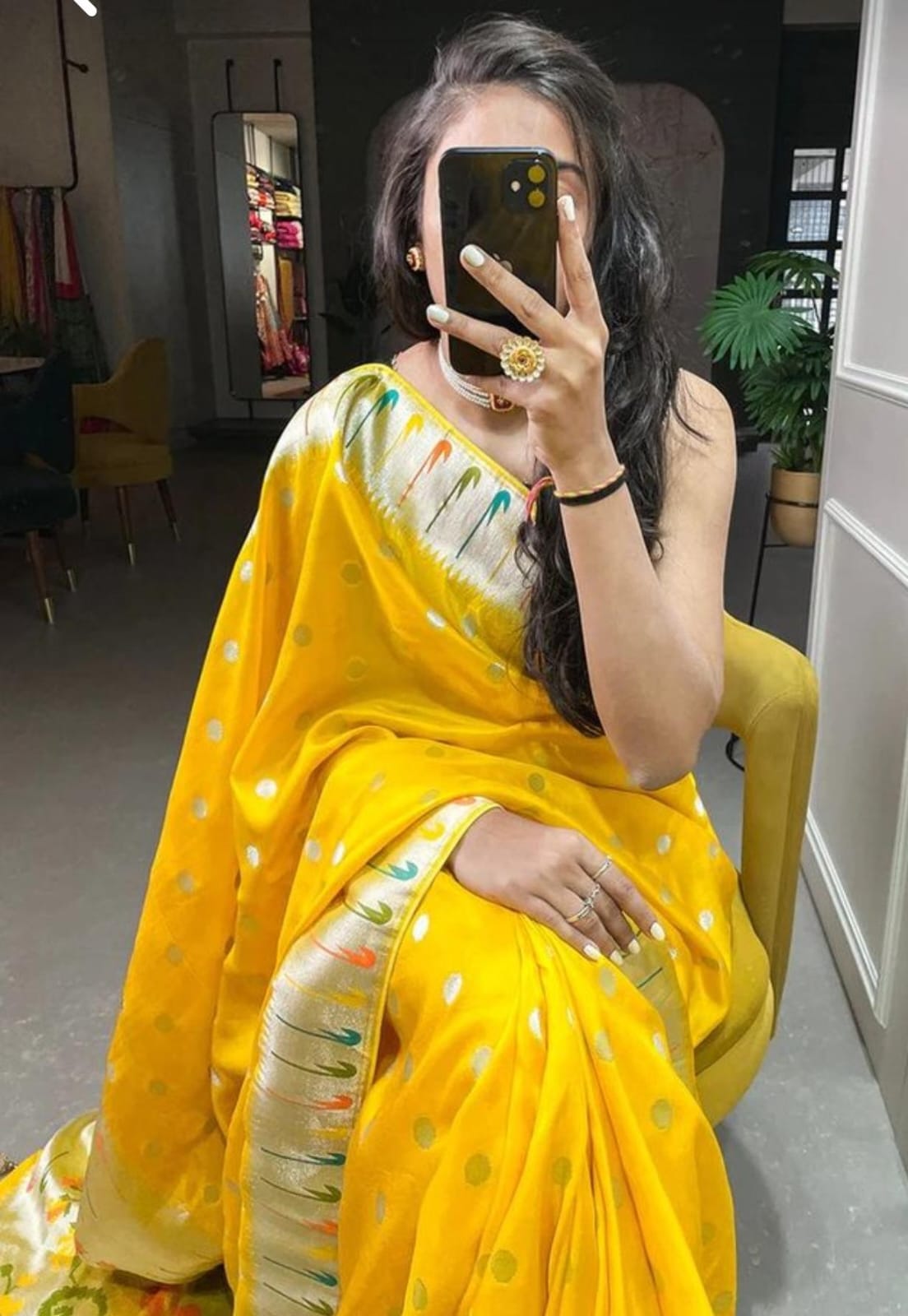 Banarasi Handloom Paithani Tusser Georgette Saree In Mustard Yellow