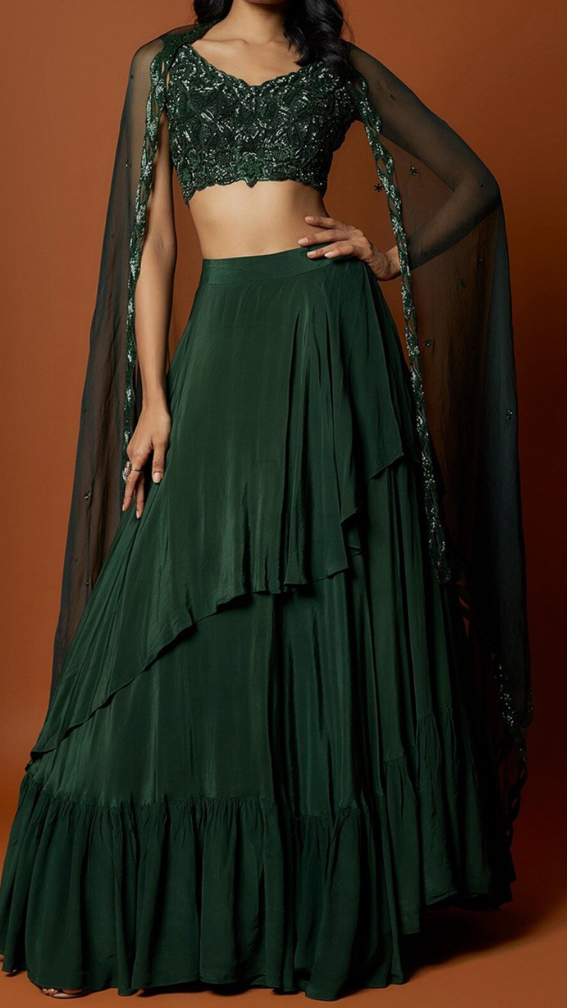 Exclusive Organza Crepe High Range Lehenga Set In Green